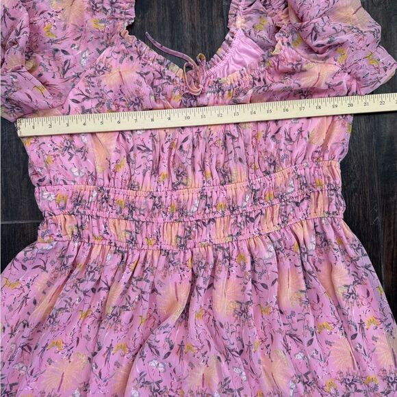 🌸 LAUREN CONRAD Conrad Pink Floral Smocked tea lenght  Midi Dress (XXL) - Picture 10 of 16